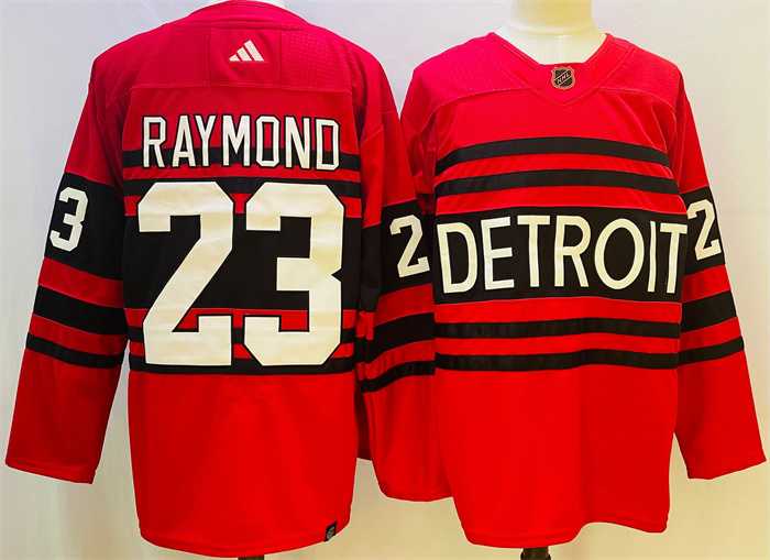 Mens Detroit Red Wings #23 Lucas Raymond Red 2022-23 Reverse Retro Stitched Jersey->detroit red wings->NHL Jersey